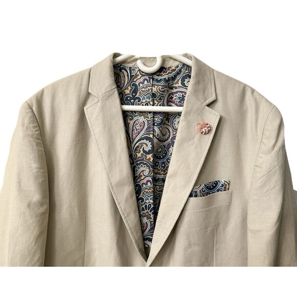 NEW Alan Flusser Mens XXL Linen Blend Blazer Sport Coat Natural Beige w Paisley - Picture 2 of 6